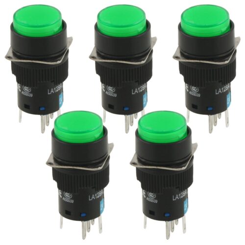uxcell 5 Pcs DC 24V Green Lamp 1NO 1NC Round Momentary Push Button Switch